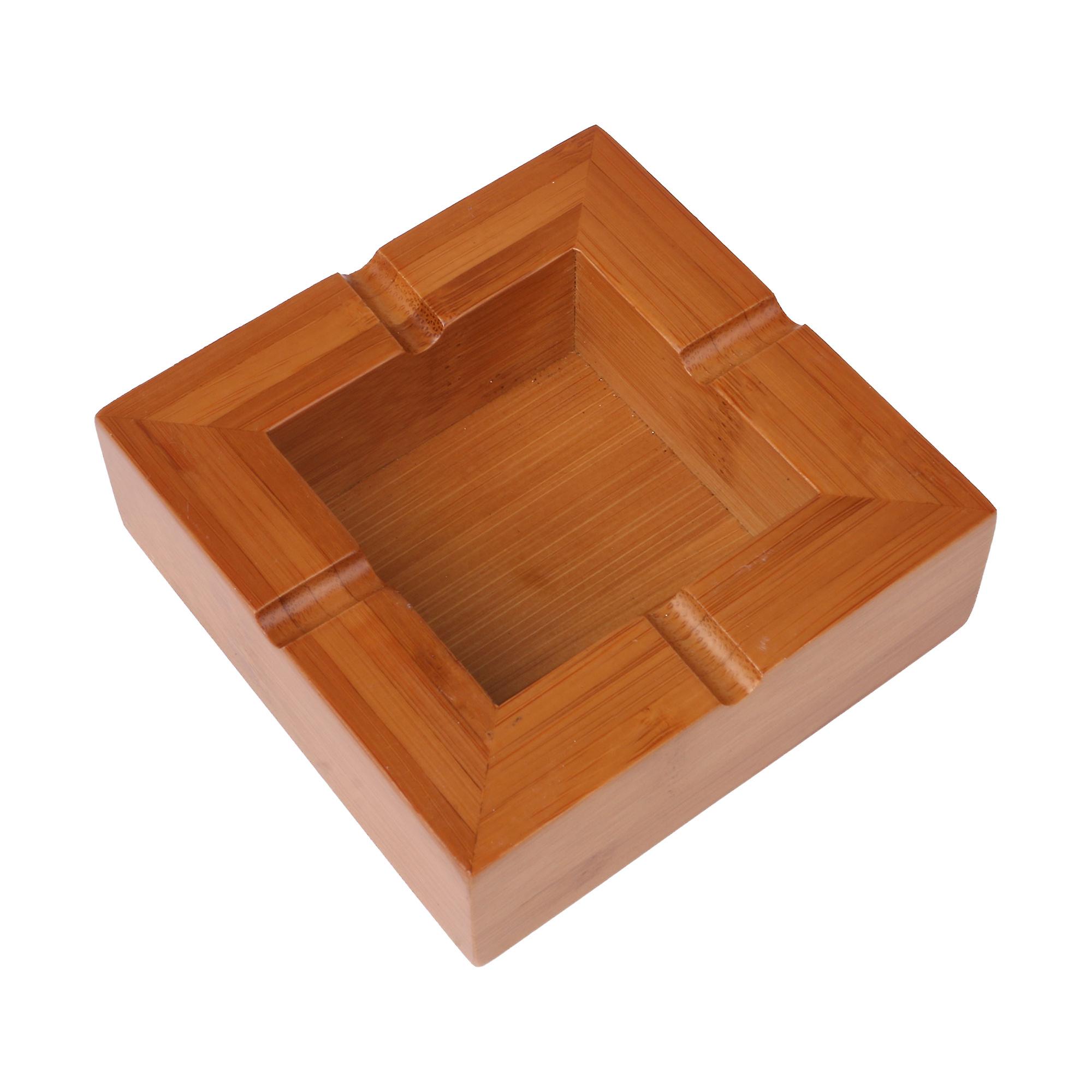 10x10x3.3cm Wooden Color Bamboo Ashtray Cigarette Holder Ashes Tray