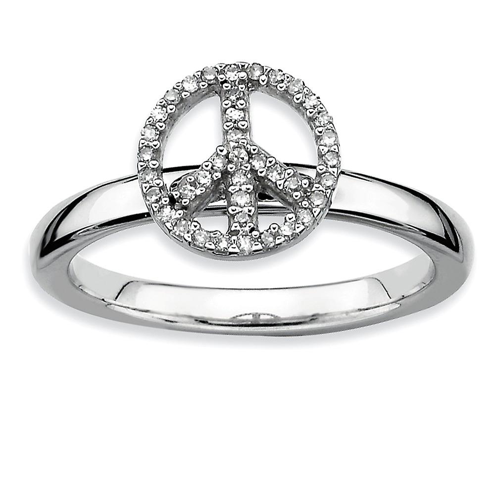 925 Sterling Silver Polished Prong set Stackable Peace Symbol Diamond Ring-Stackable-Ring for Women - Ring Size: 5 to 10