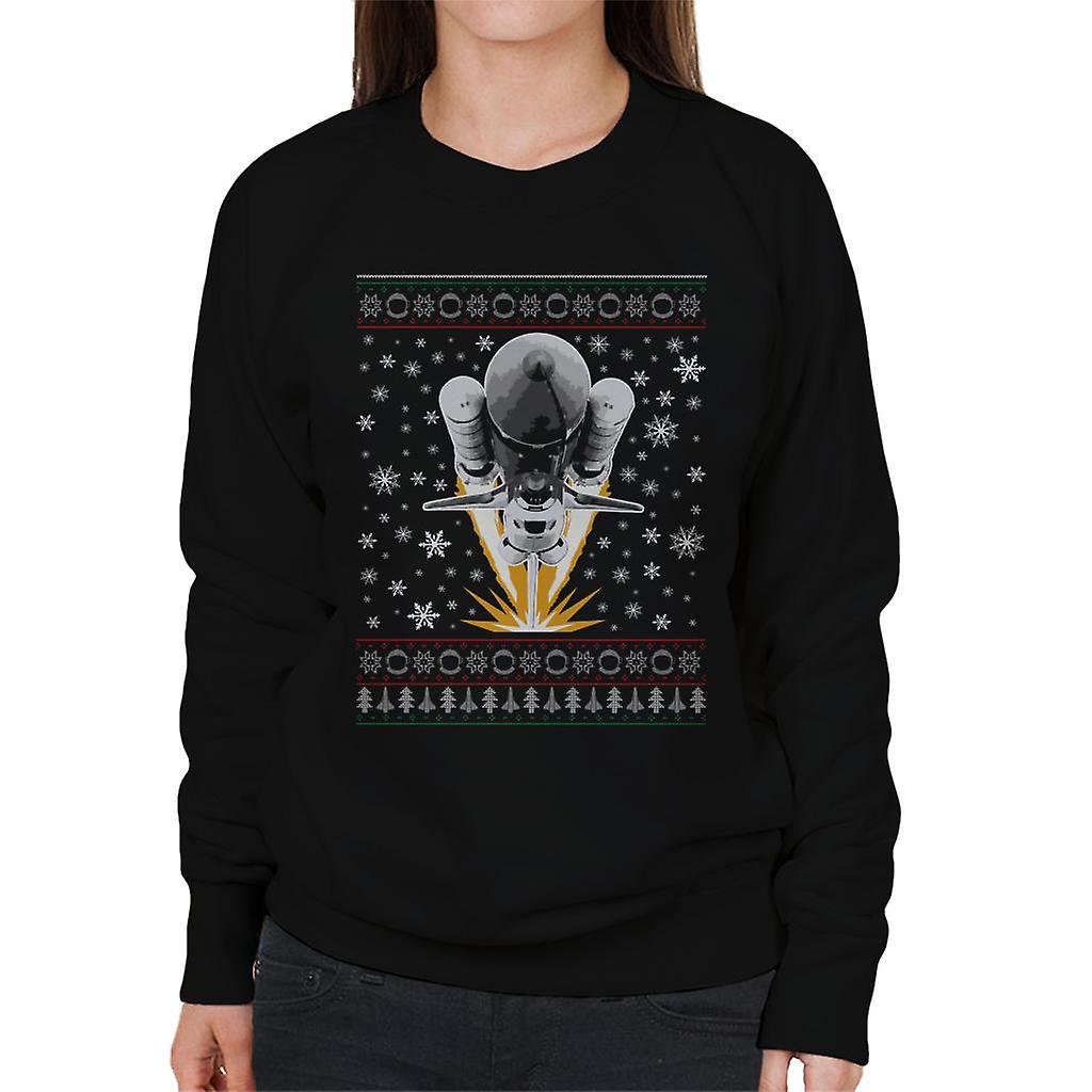 NASA Shuttle Launch Christmas Knit Pattern Women's Sweatshirt