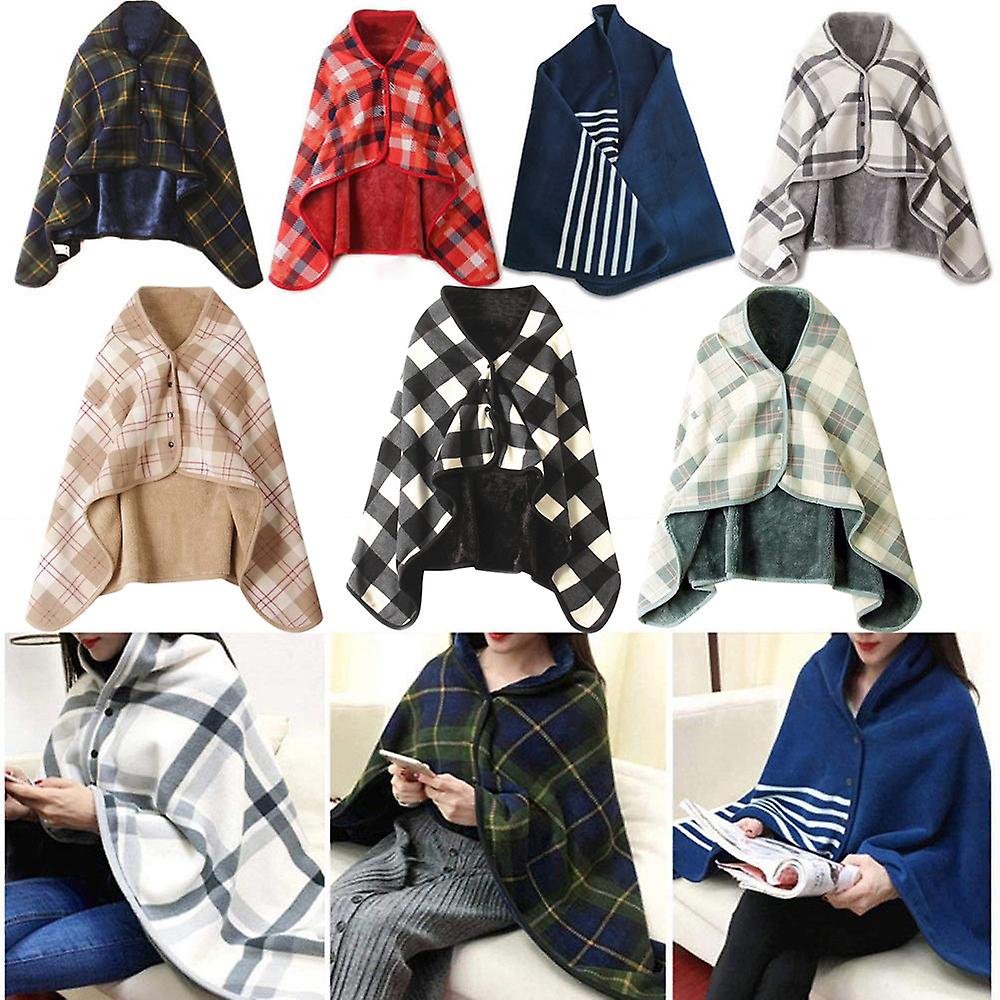 Wearable Plaid Fleece Blanket With Button Winter Warm Throw Blankets For Sofa Bed Travel Multifunction Thicken Scarf Wrap Shawl