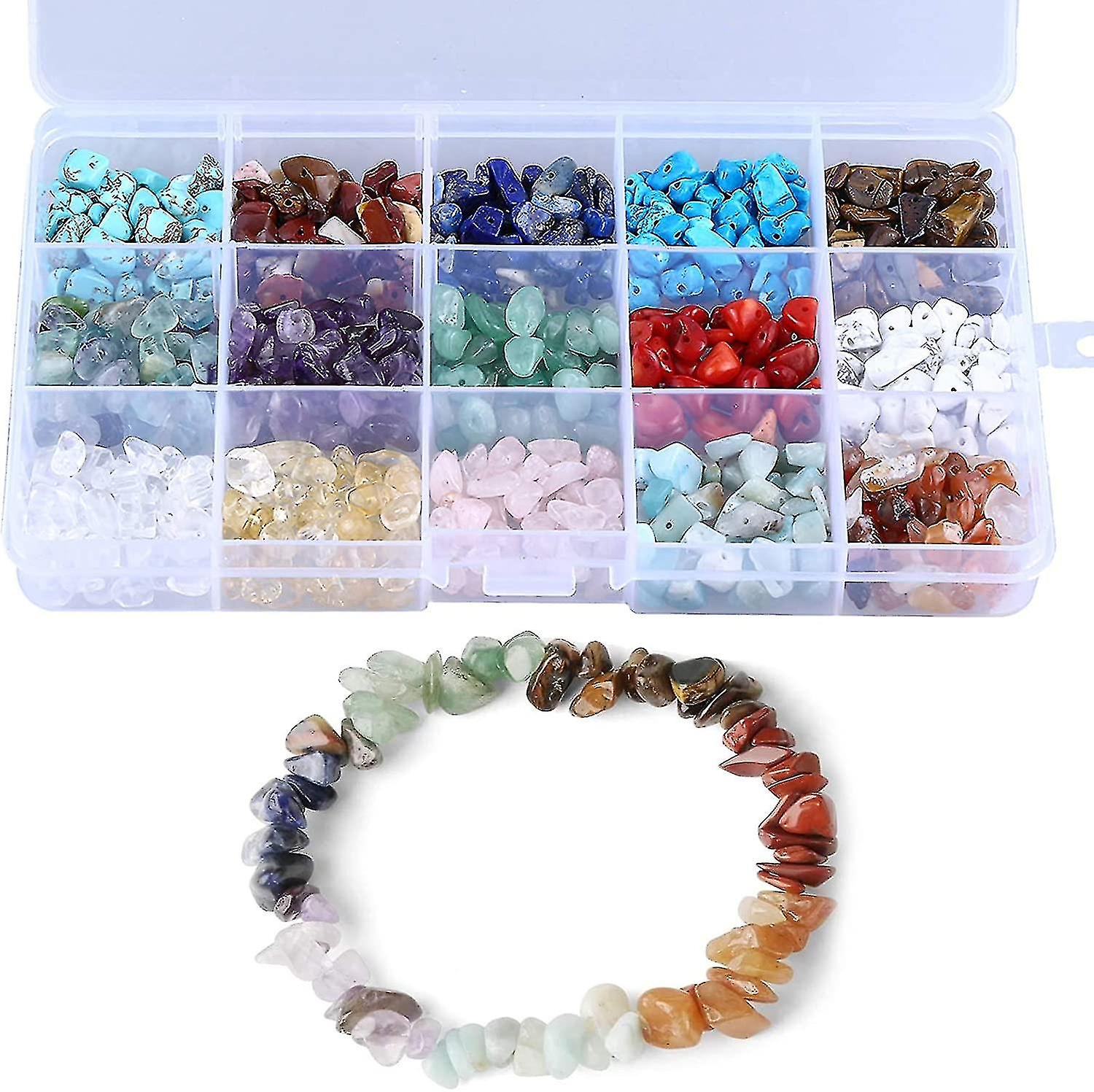 Súprava na výrobu šperkov, korálky na výrobu šperkov, 15 farieb Prírodné drahokamy s otvorom