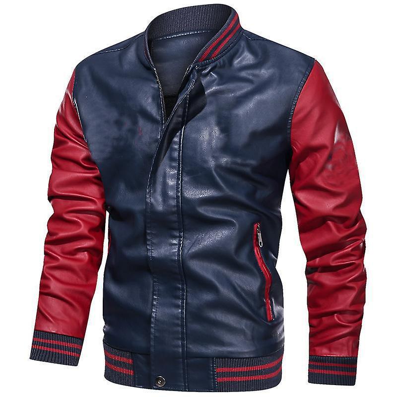 Men's Color Block Leather Jacket Printed Jacket