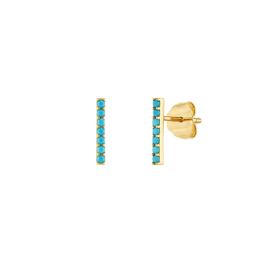 Brincos de ouro amarelo 14k com brinco de turquesa simulado Nano para mulheres