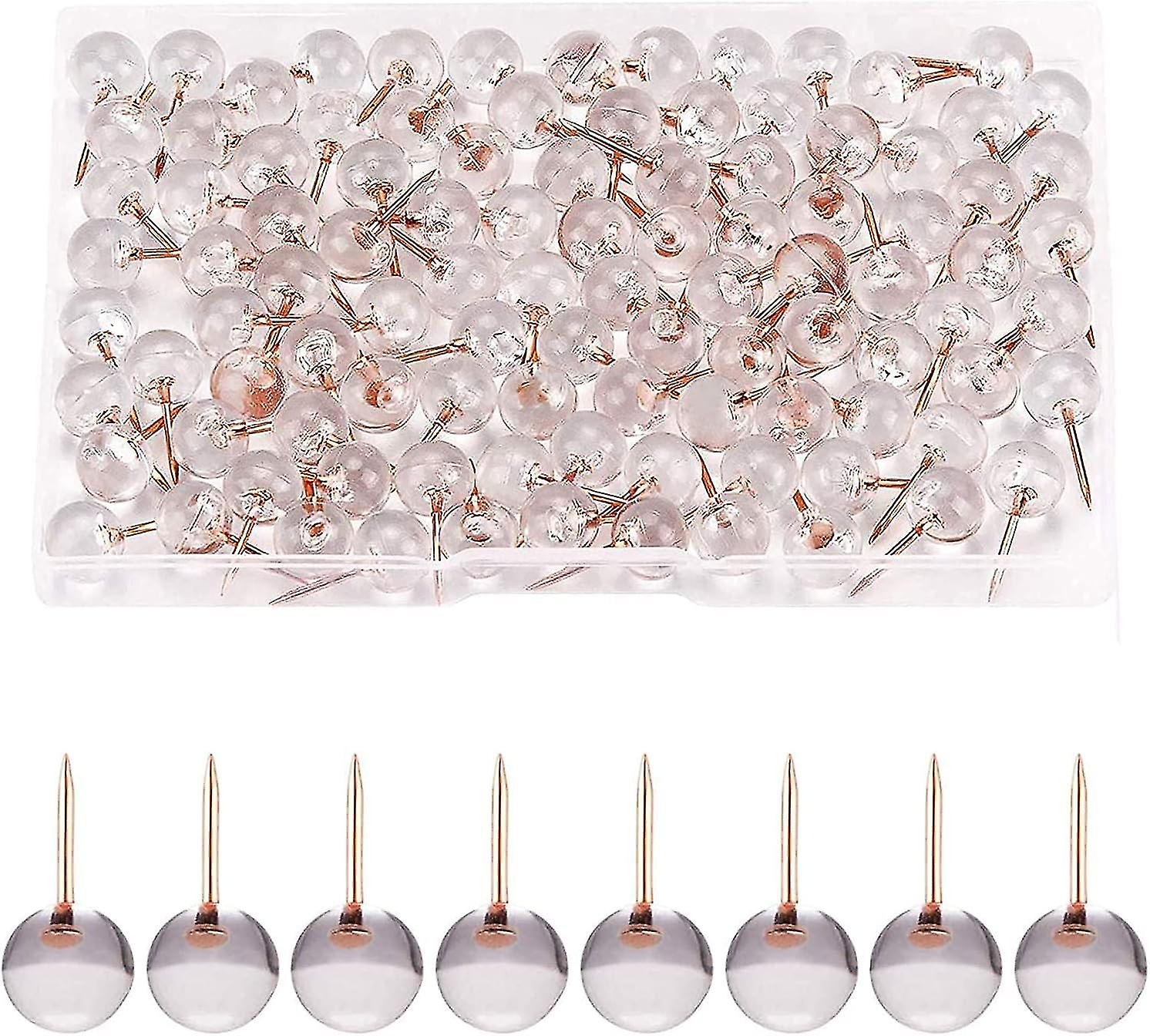 100pcs Push Pins Transparent Plastic Head Rose Gold Thumbtacks Round Needle