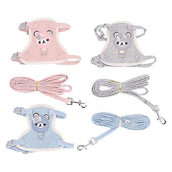 3PCS Coleira de Coelho Padrão Adorável Colete Respirável Ajustável para Pequenos Animais de Estimação Andando ao Ar Livre S
