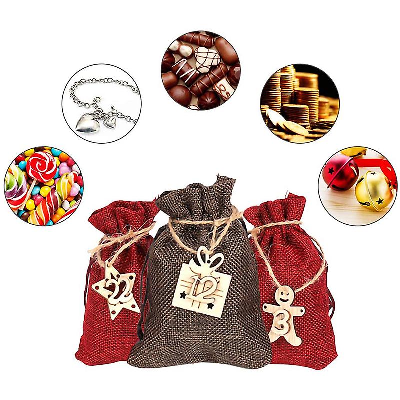 Christmas Countdown Calendar Bag for Filling DIY Advent Calendar Set with Drawstring Resusable for Christmas