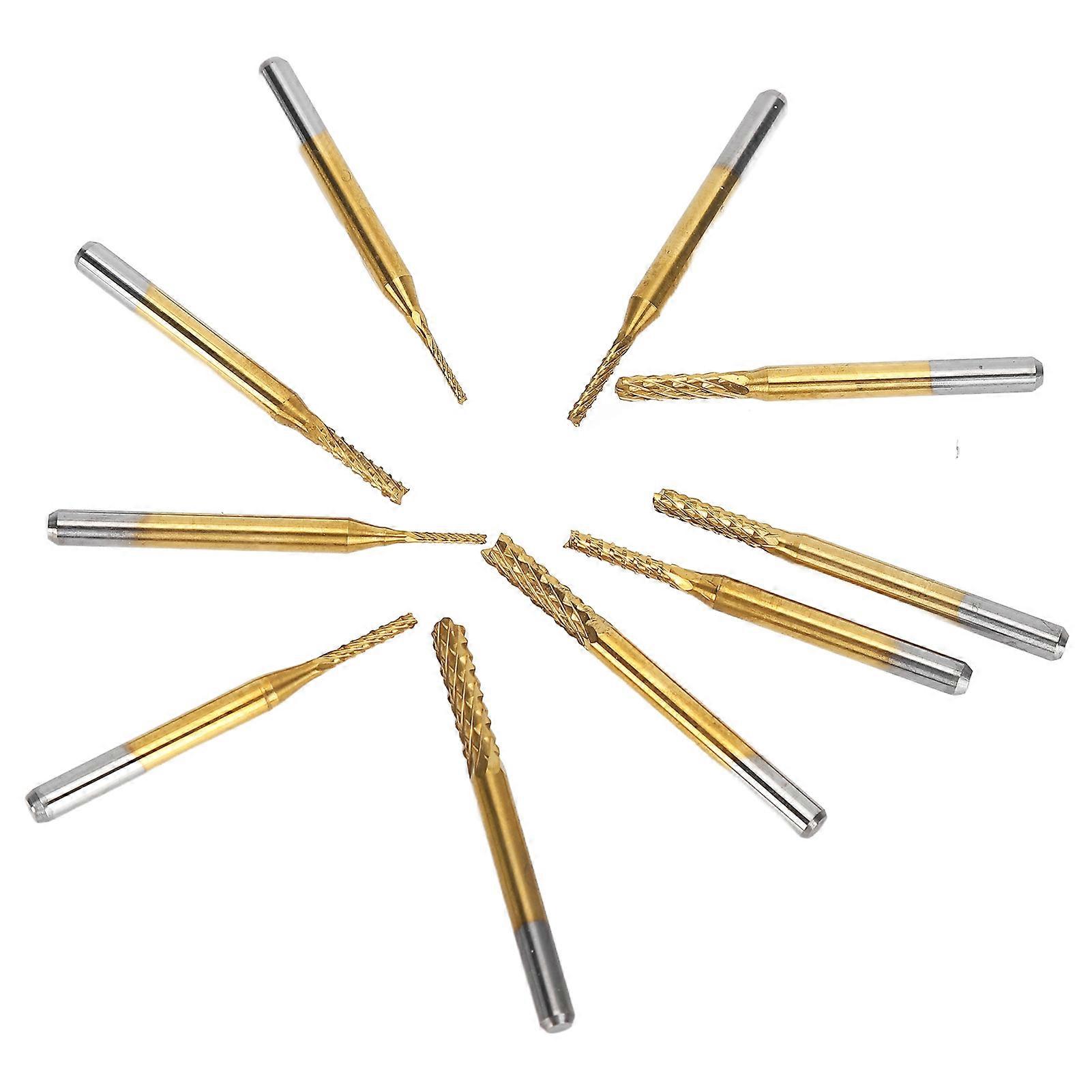 10Pcs Engraving Milling Cutter Ti Coated PCB Carbide Bits 1/8in Shank Rotary Tools 1.0‑3.0mm