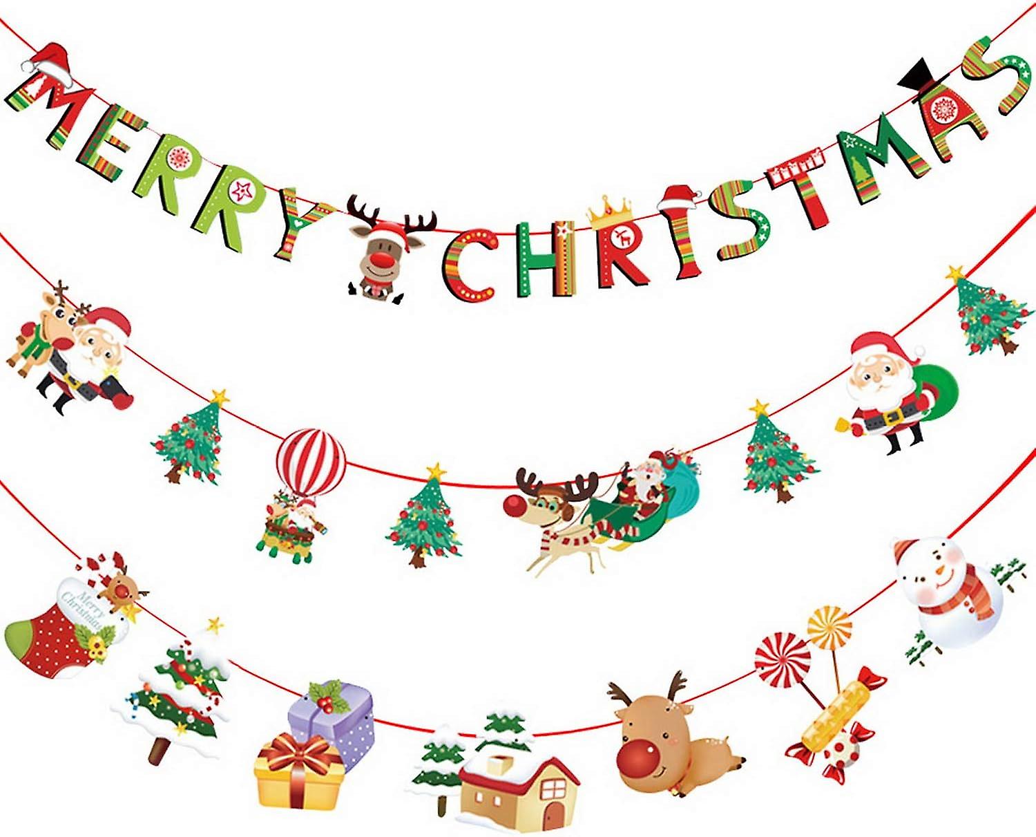 AURA 3Pcs Frohe Weihnachten Bunting Banner, Weihnachten Hängebanner Weihnachten Cartoon Behänge Wandbehang Dekoration für Weihnachten Party Ornamente
