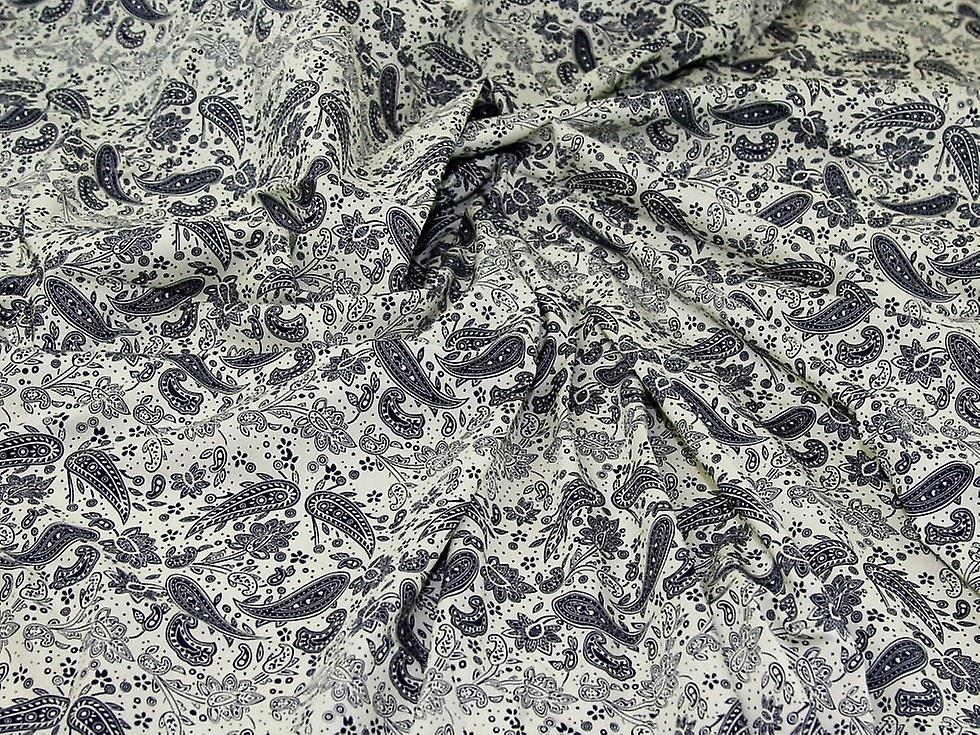 Minerva 100% Cotton Poplin Fabric Navy on Cream - per metre