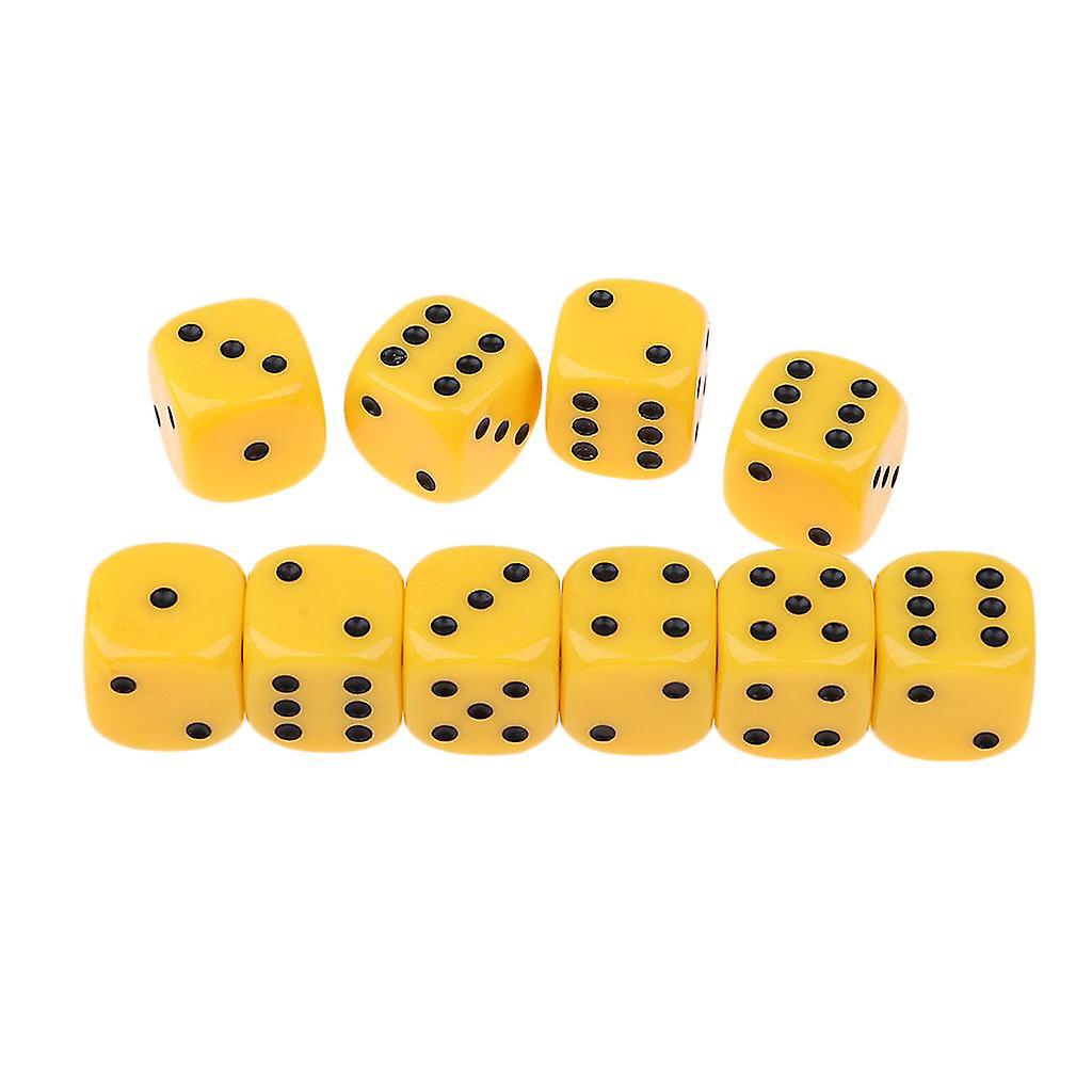 10Pcs Acrylic 6-sided Digital Dice D6 for Party Bar Game Accessory Yellow