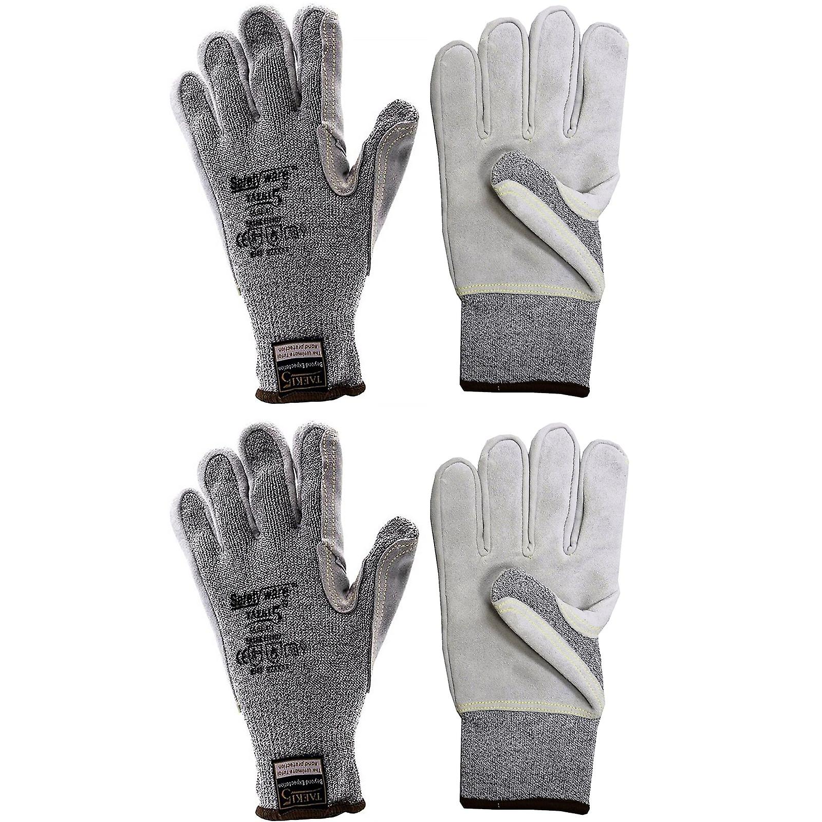 2 Pair Safetyware Heavy Duty Level 5 Cut Resistant Leather Palm Work Gloves Bulk For Gardening Mechanic Construction Builder General Purpose