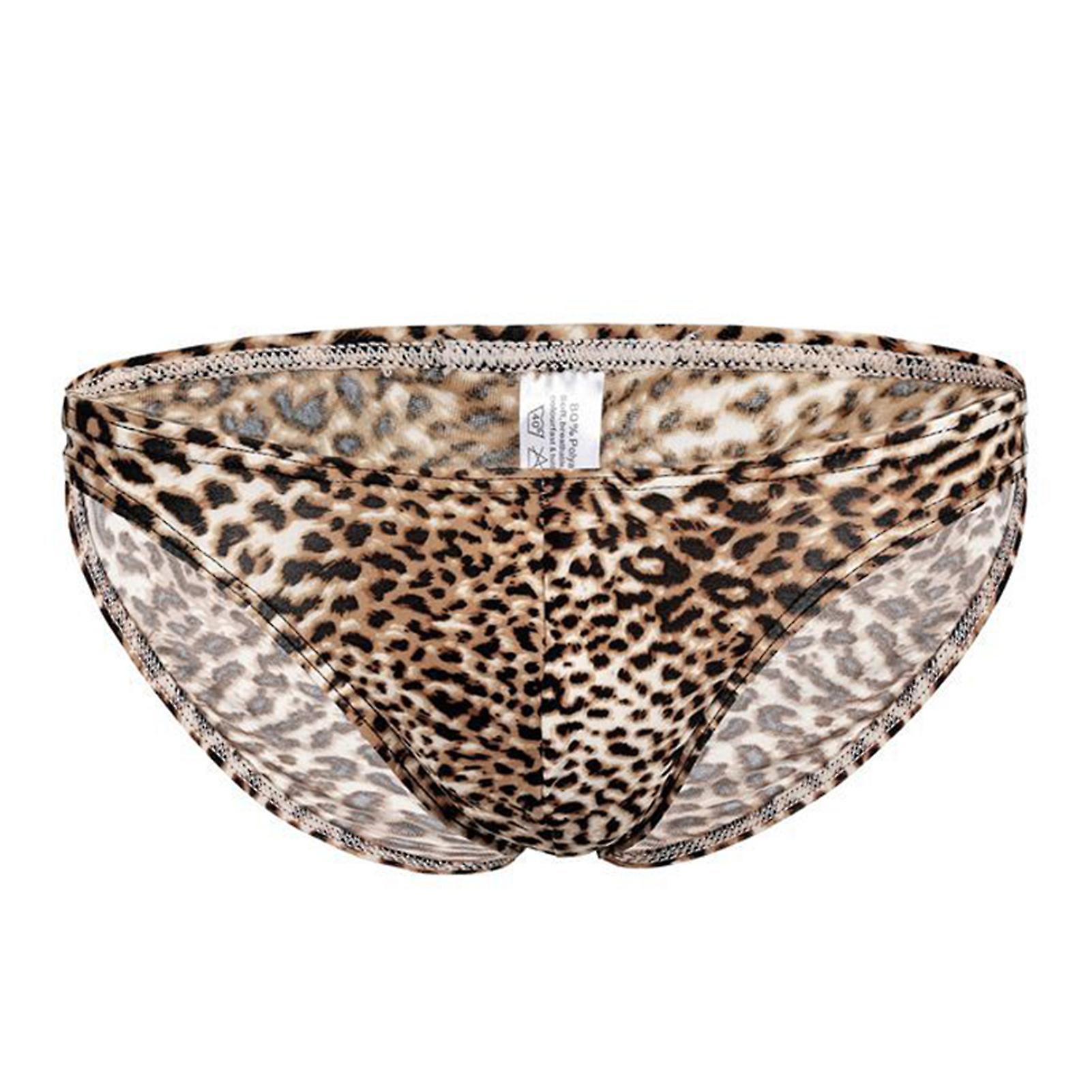 Men Sexys Leopard Triangles Briefs Low Waist G-String Polyester Breathable High Elasticity Wicking Underpants