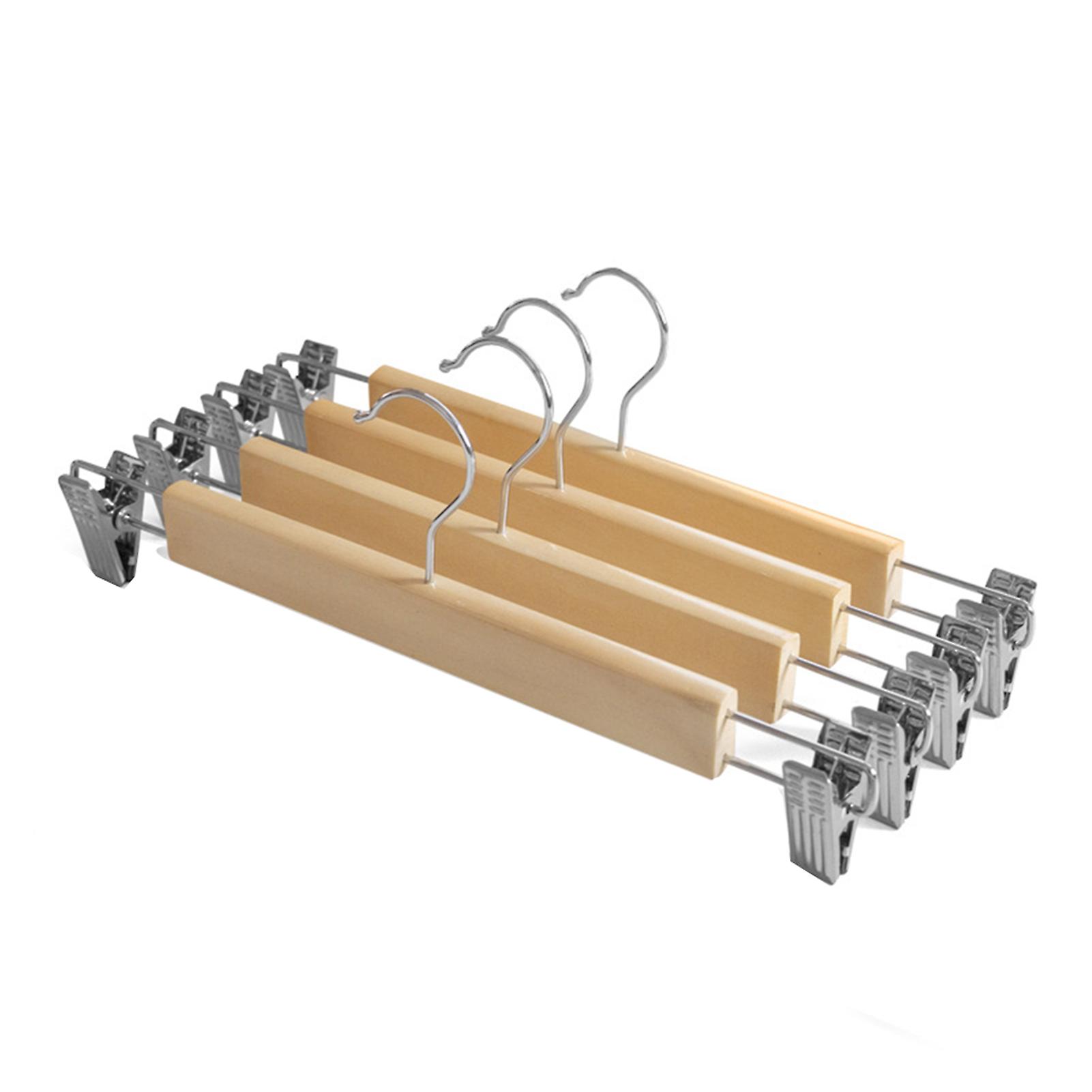 10pcs Wooden Pants Hangers with Metal Clips Non-Slip Smooth Finish Rack