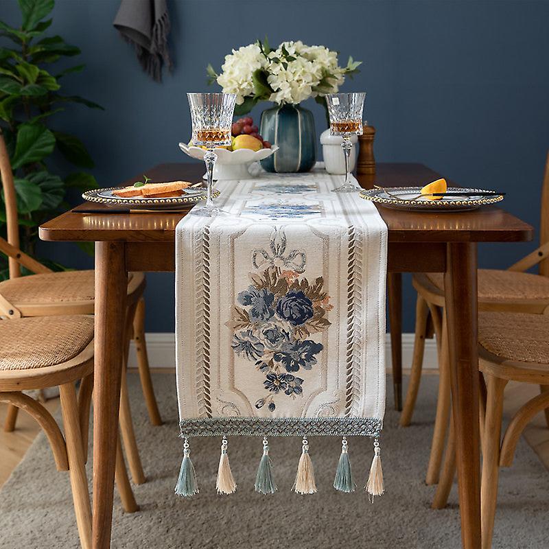 European Style Flower Table Runner Chenille Tassel Home Tablecloth Polyester Tablecloth Table Runner