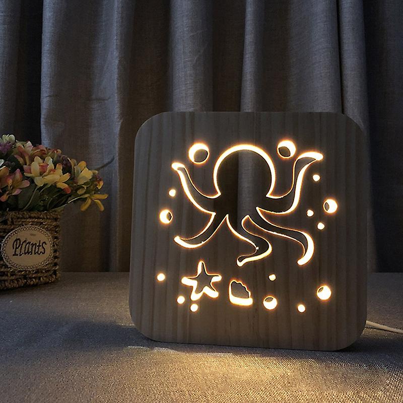 Wooden LED Night Light Animal Shaped 3D USB Charging Desk Lamp Decoration for Bedroom