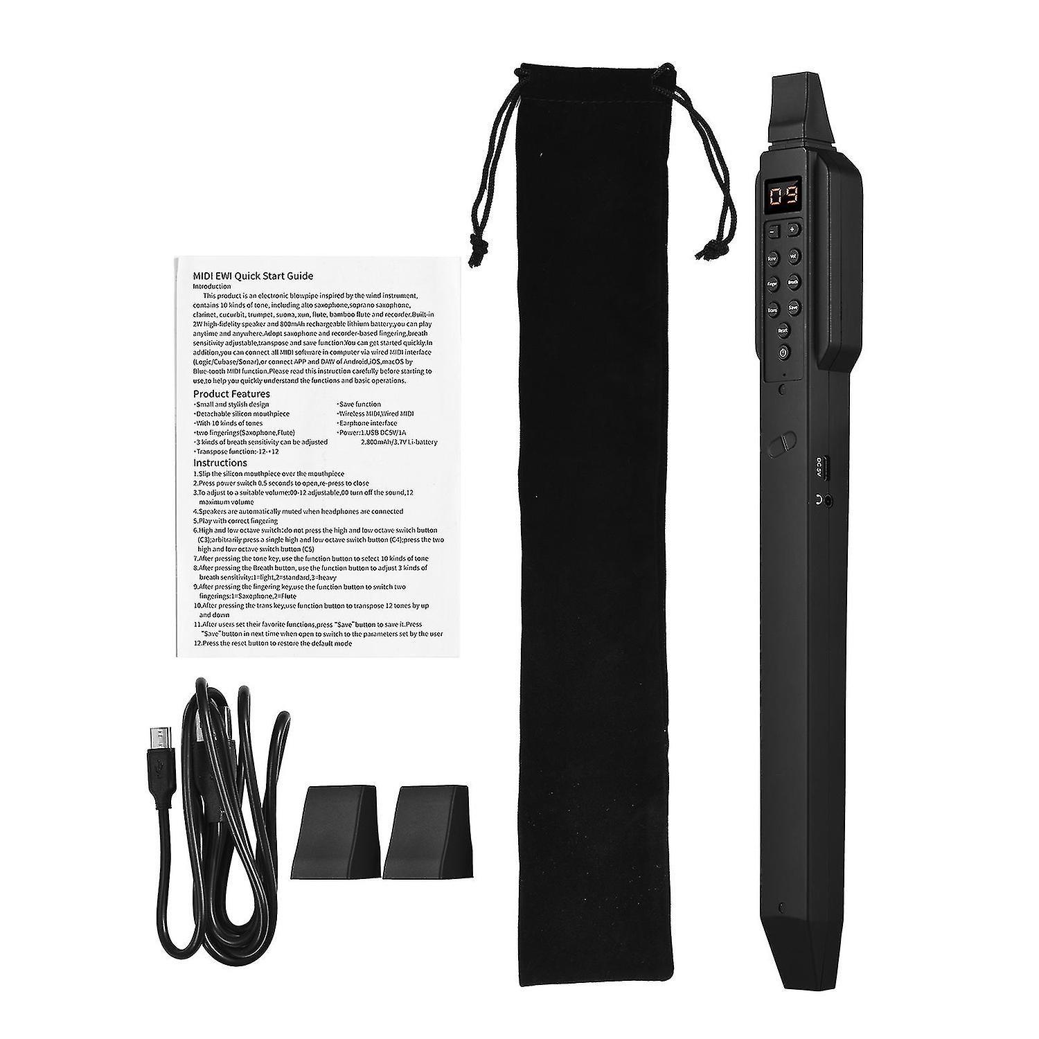 Bt Digital Electronic Wind Instrument Rechargeable Supports 10 Tones Adjustable Breath Sensitivity E