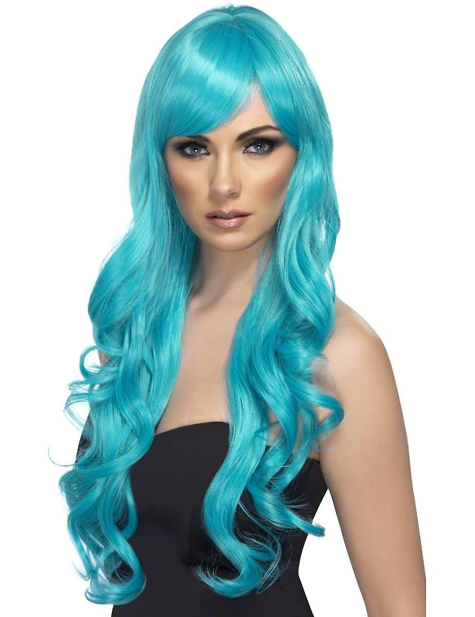 Long wavy turquoise woman wig