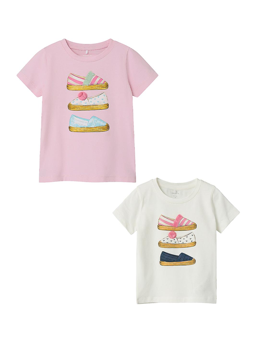 NAME IT Mädchen T-Shirt 2er-Set Print Design Kurzarm Kinder Oberteil Rundhals