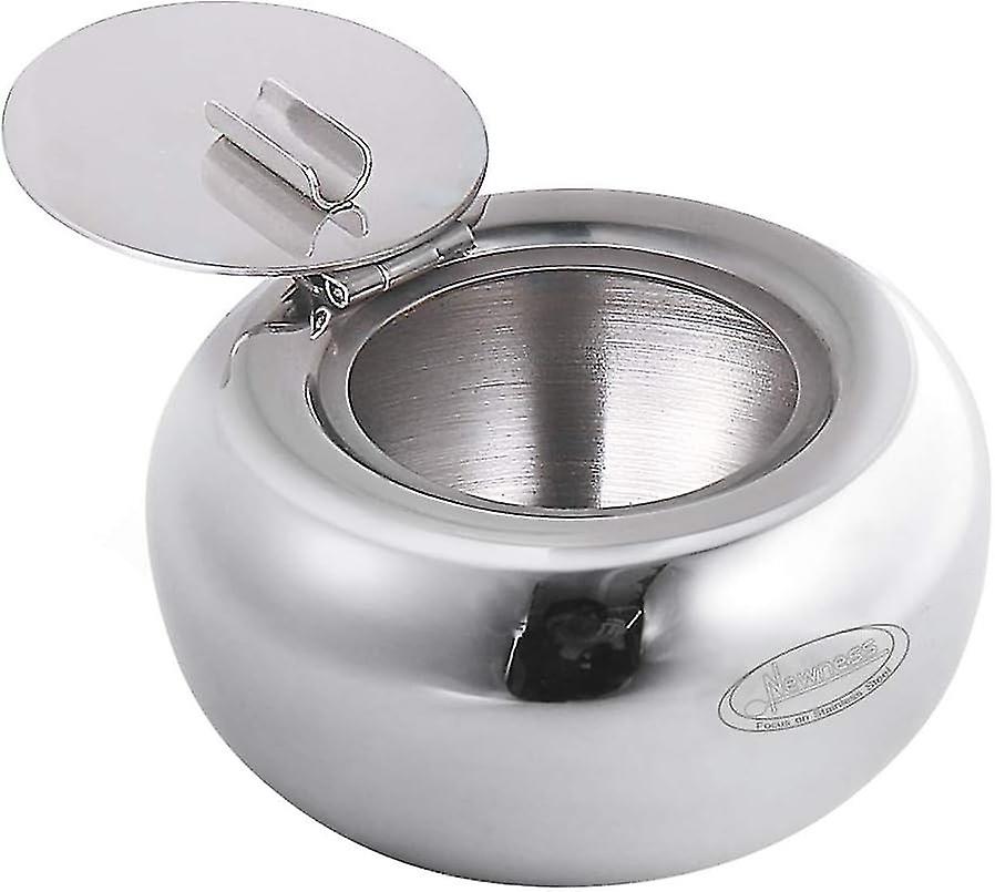 Modern stainless steel tabletop ashtray with lid for indoor or outdoor use, perfect for home or offi