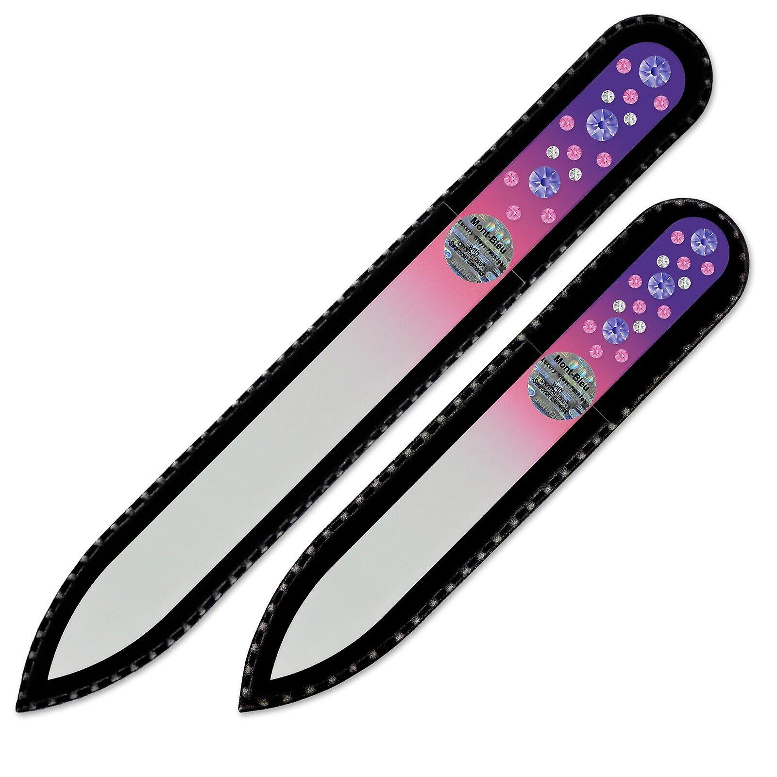 Set of 2 Color Glass Nail Files with crystals CNC-MS - Tanzanite - Rose