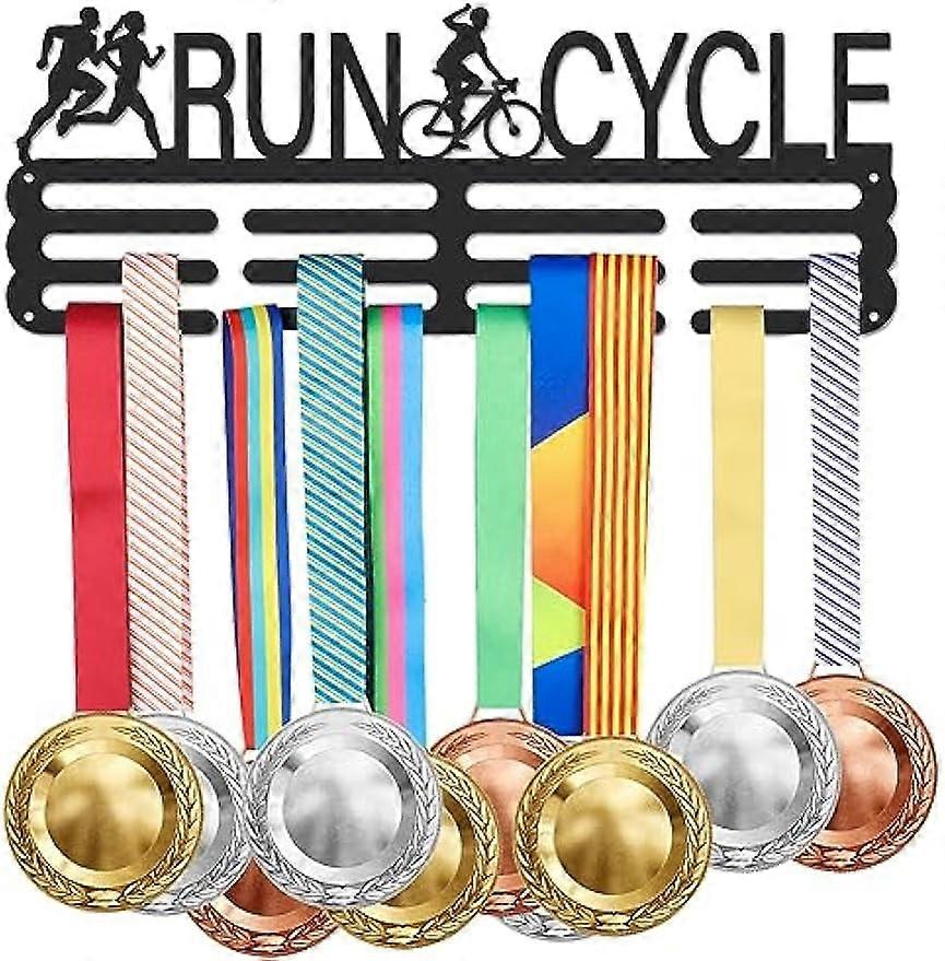 Run Cycle Medal Hanger Running Cycling Shelf Awards Ribbon Holder Medal Hook Display Wall Rack Frame Display Rack for 60 Medals Athlete Gift