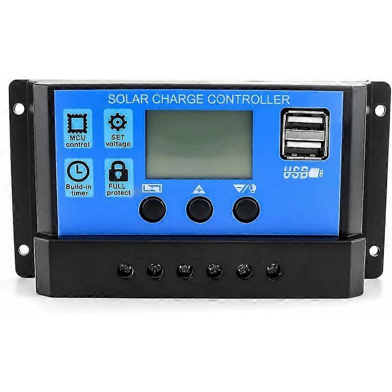 Solar Charge Controller, Backlit LCD Display with 30A Adjustable Parameters and Timer, 1 Piece-