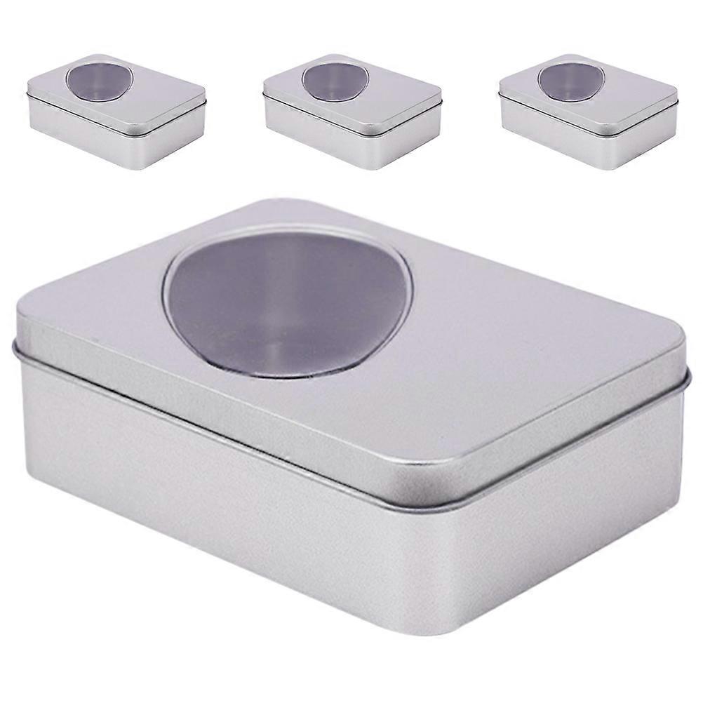 4psc Gift Storage Tins Candy Containers with Clear Window Candy Storage Case Biscuits Boxes Gift Boxes