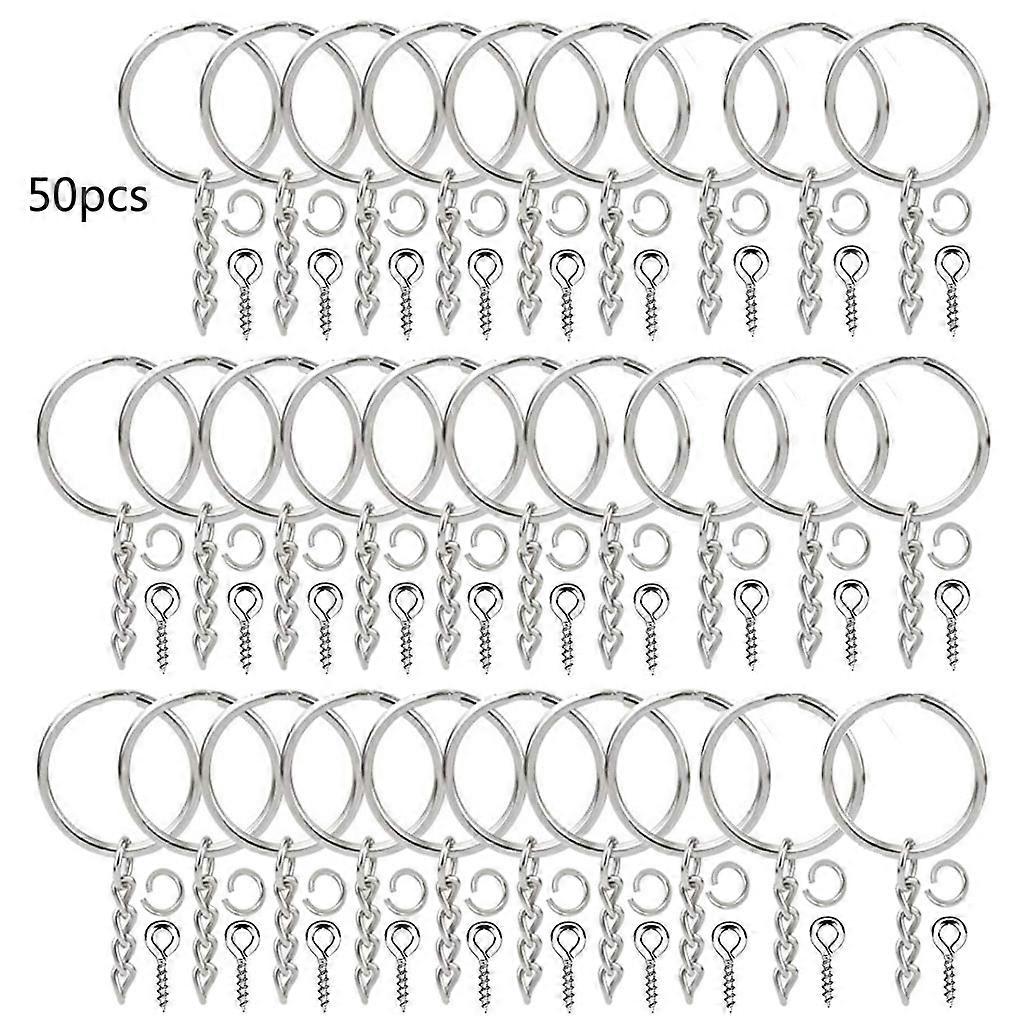 50Pcs Silver Screw Eye Pin Split Key Chains With Open Jump Ring Jewelry Making