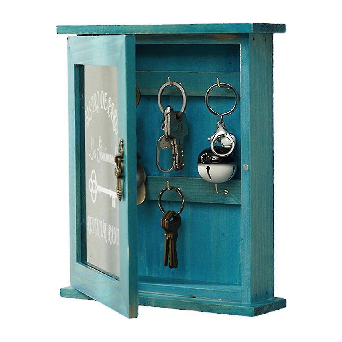 Wooden Key Box, Retro, Wall, Key Cabinet With Magnetic Door, Durable Solid Wood Storage With 6 Hook