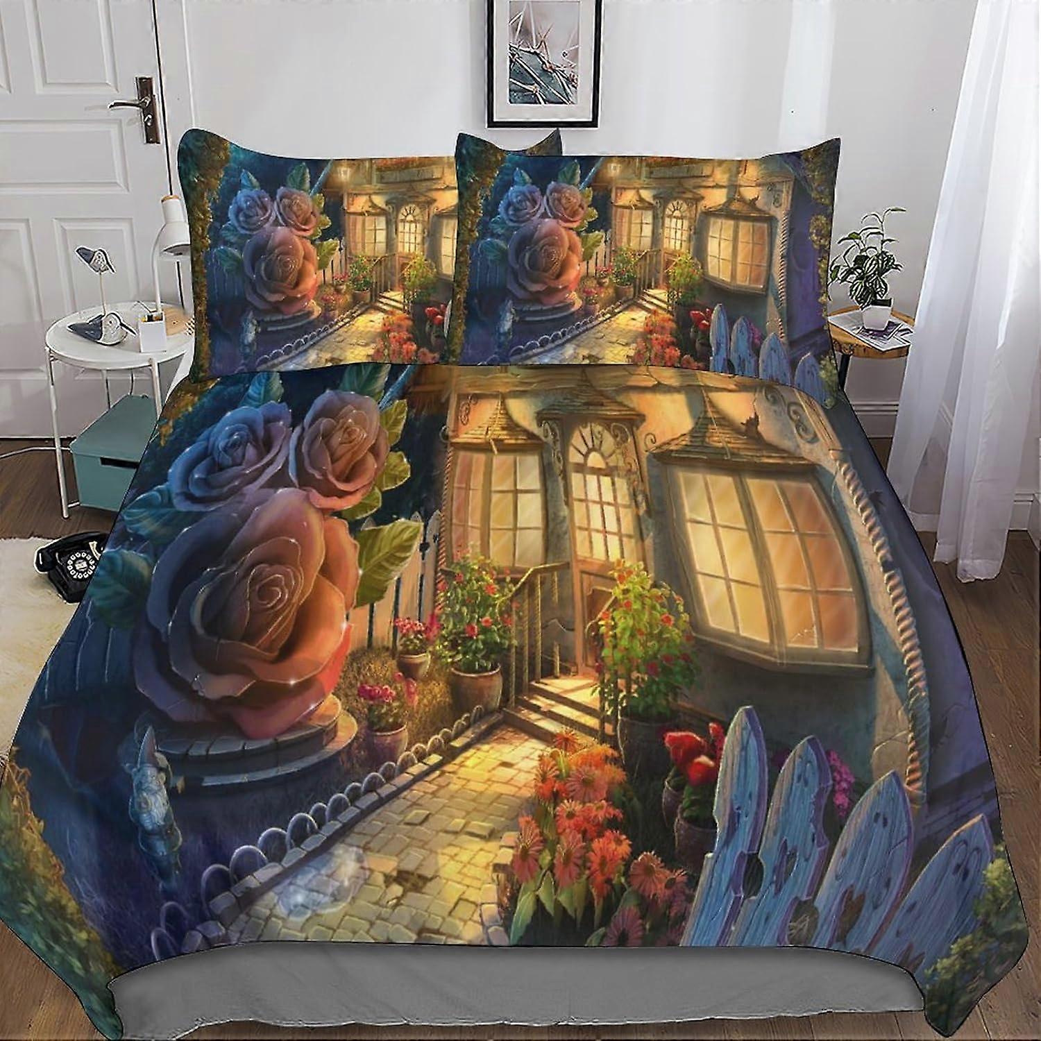 Poszwa na kołdrę Strange House, zestaw pościeli z mikrofibry z zamkiem błyskawicznym, poszewka na kołdrę Fantasy Wonderland D dla dorosłych i dzieci P 135*200 CM