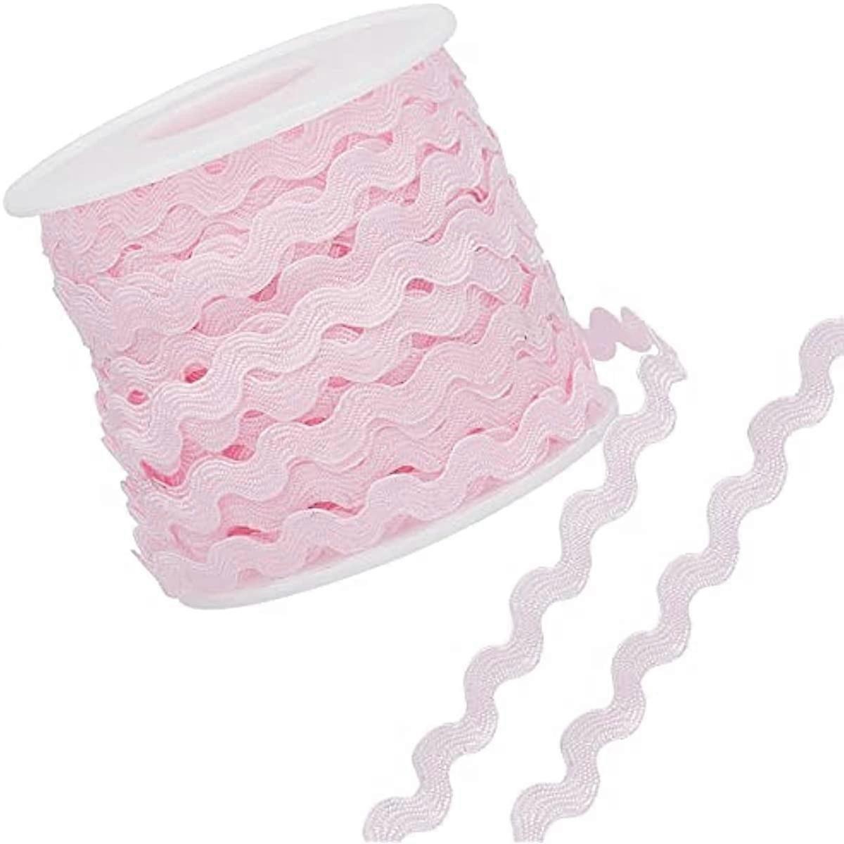 1 Roll 27yd 25m Pink Polyester Rick Rack Wave Bending Fringe Trim Braided Woven Fabric Ribbon for DIY Sewing