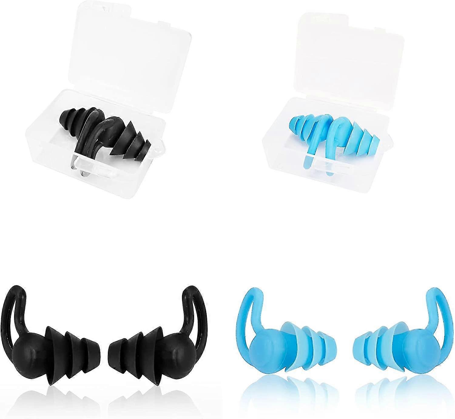 Swimming Ear Plugs, 2-pairs, Black+blue,waterproof Reusable