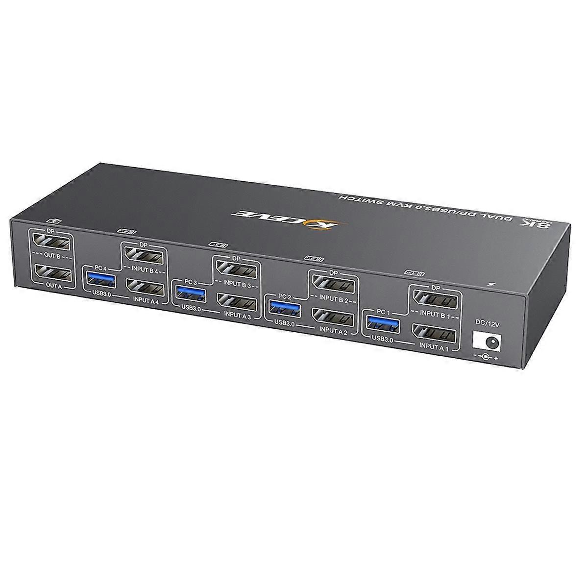 KVM Switch 4 Computer 2 Monitors Displayport USB 3.0 KVM Switcher Supports 4K@60Hz DP Port KVM Switch EU PLUG
