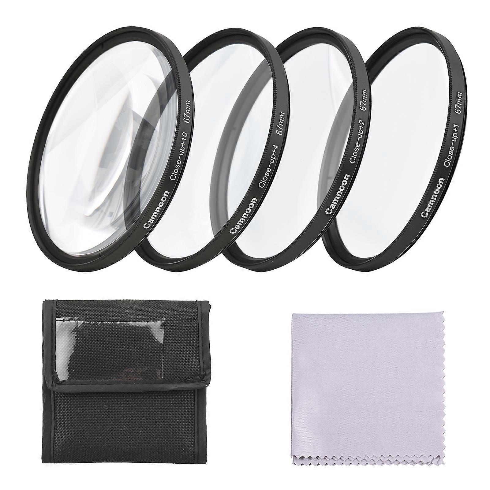 Camnoon 67mm Close-up Filter Kit 4pcs(+1,+2,+4,+10) Macro Filters Close-up Lens Filter Set with Filter Pouch Cleaning Cloth Replacement for Canon Niko