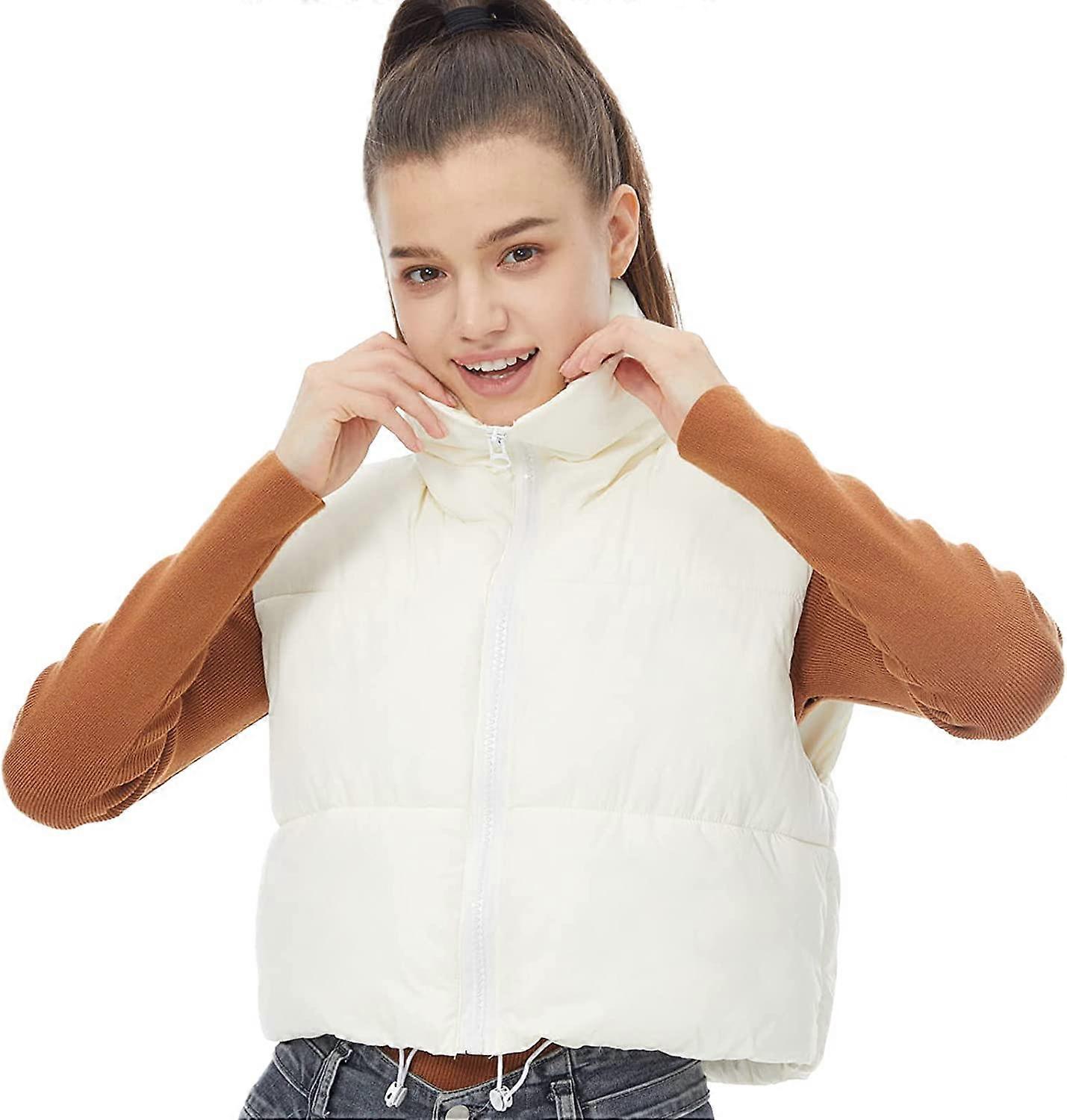 Women's Winter Padded Vest High Stand Collar Lightweight Sleeveless Crop Puffer Gilet Coat