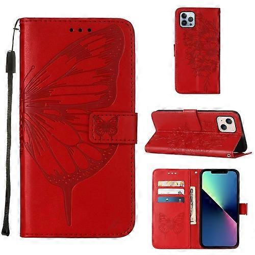 For iPhone 15 Embossed Butterfly Leather Mobile Phone Case