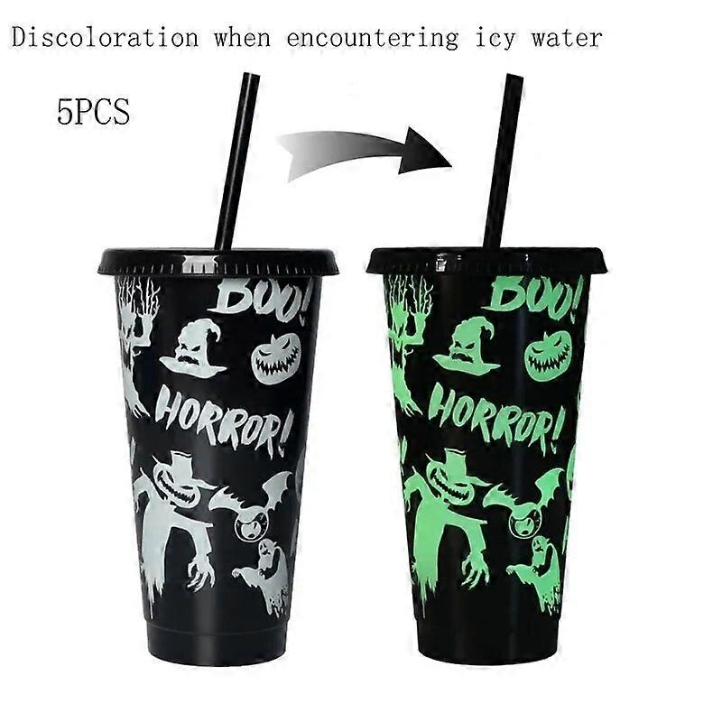 5 stk jul påske halloween kopp drinkware PP fargeskiftende drikkekopper til fest med lokk halm kald flaske ølkopp