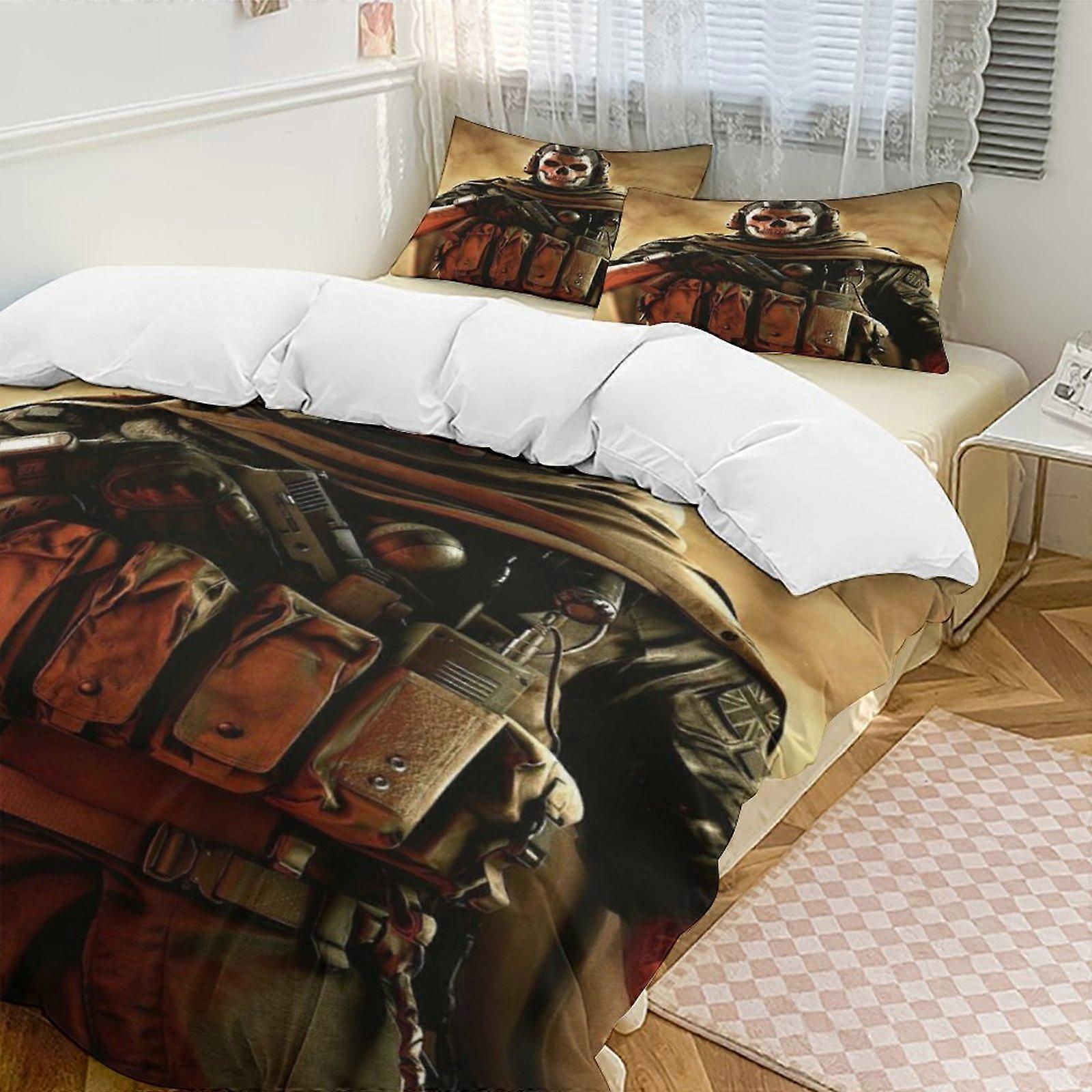 c1229 Call of duty 2 Cama Capa de Edredom Microfibra Conjuntos de Cama Leve 3 Peças Conjuntos de Edredom, 1 Capa de Edredom e 2 Fronhas para Crianças ee1229