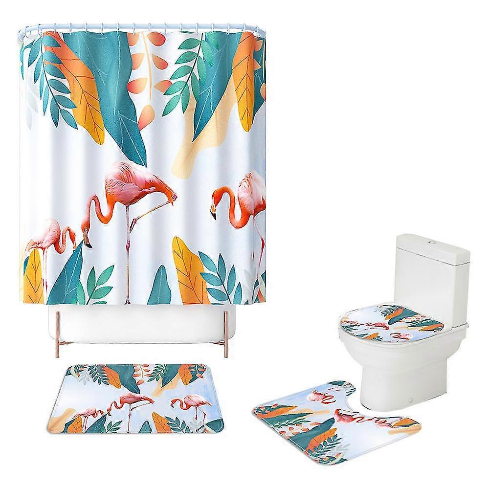 Mng Flamingo Print Badezimmervorhang und Matte