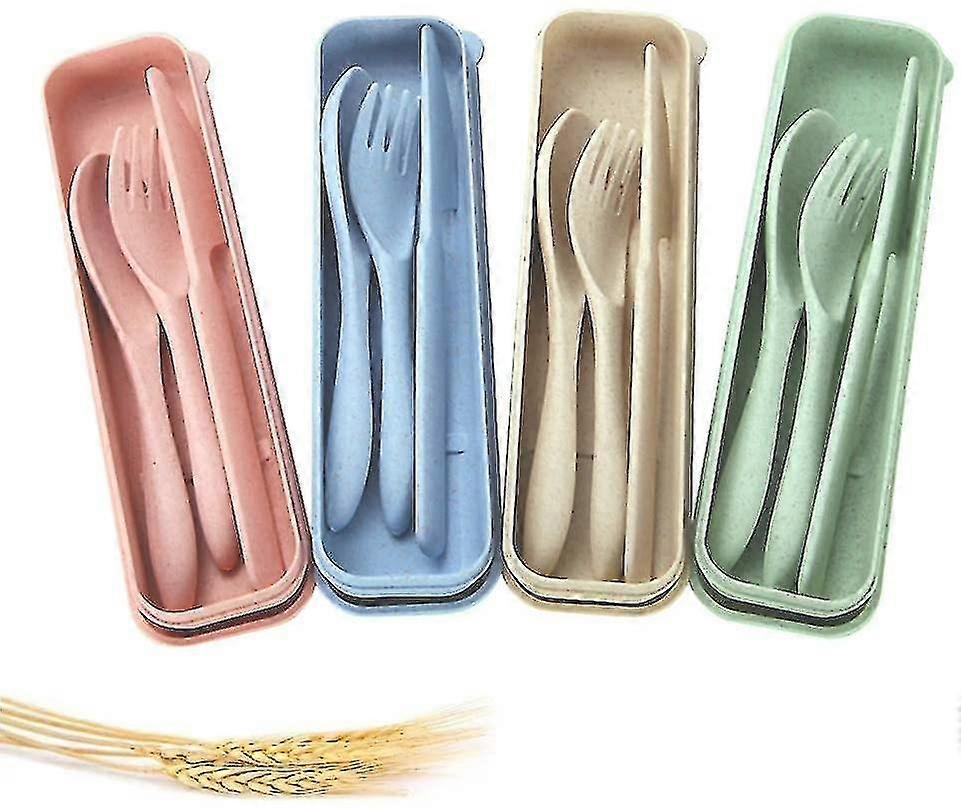 4-piece Portable Cutlery, Wheat Straw Cutlery, Spoon Cutlery Set, Suitable For Children And Adults Travel Picnic Camping