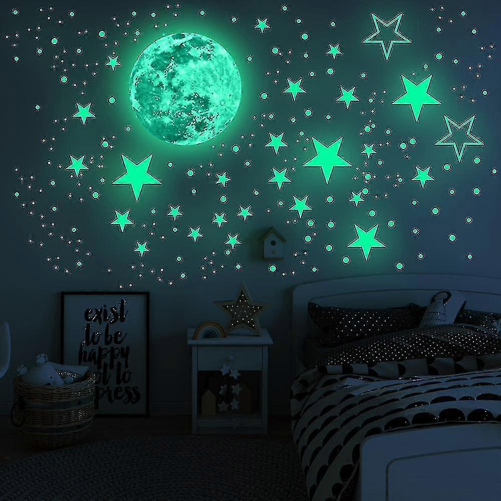 Realistic Glow In The Dark Fluorescent Dots Stars And Moon Luminous Diy Adhesive Wall Stickers For Bedroom