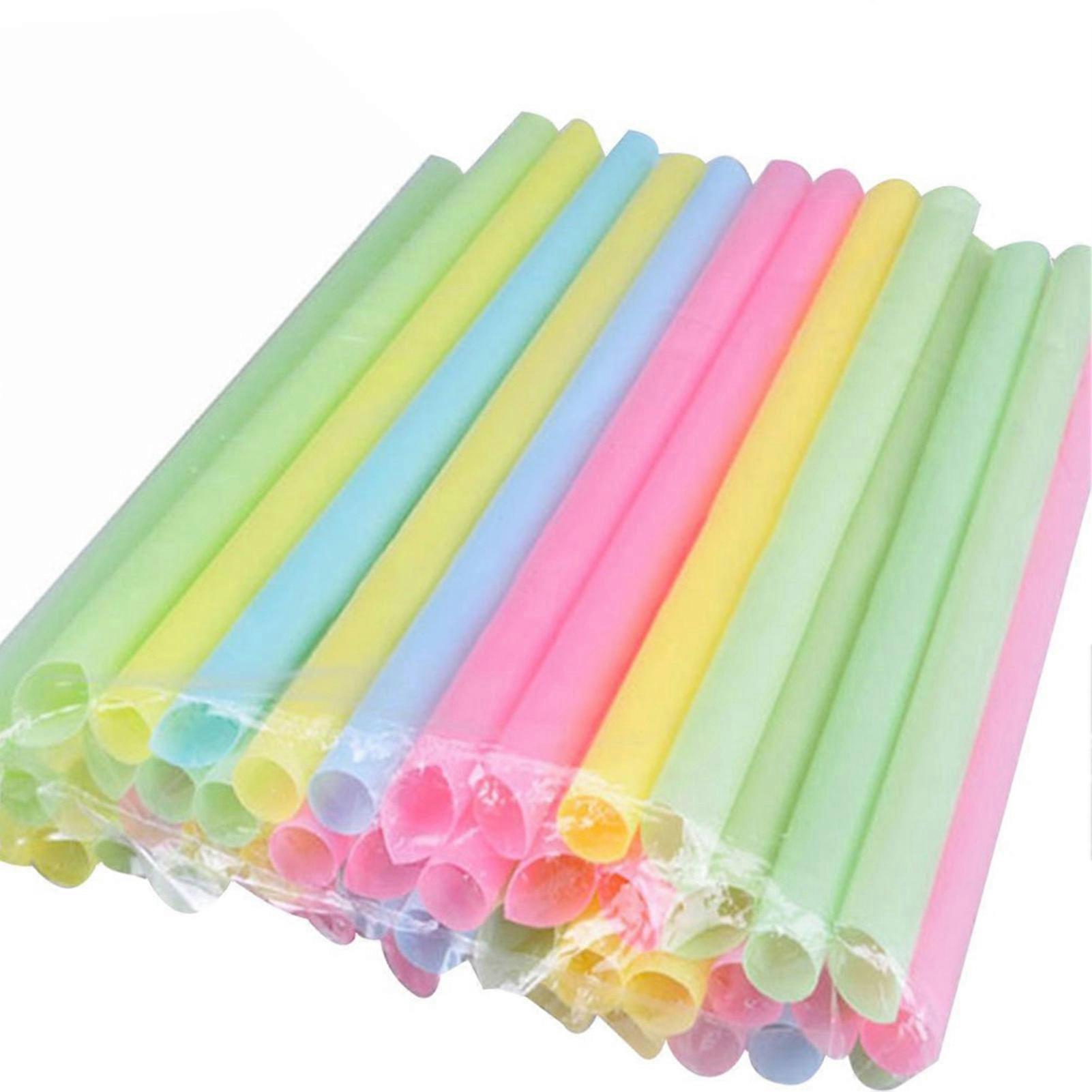 100Pcs PP Multicolor Disposable Big Tube Juice Sucker Drinking Straws for Shop KAESI