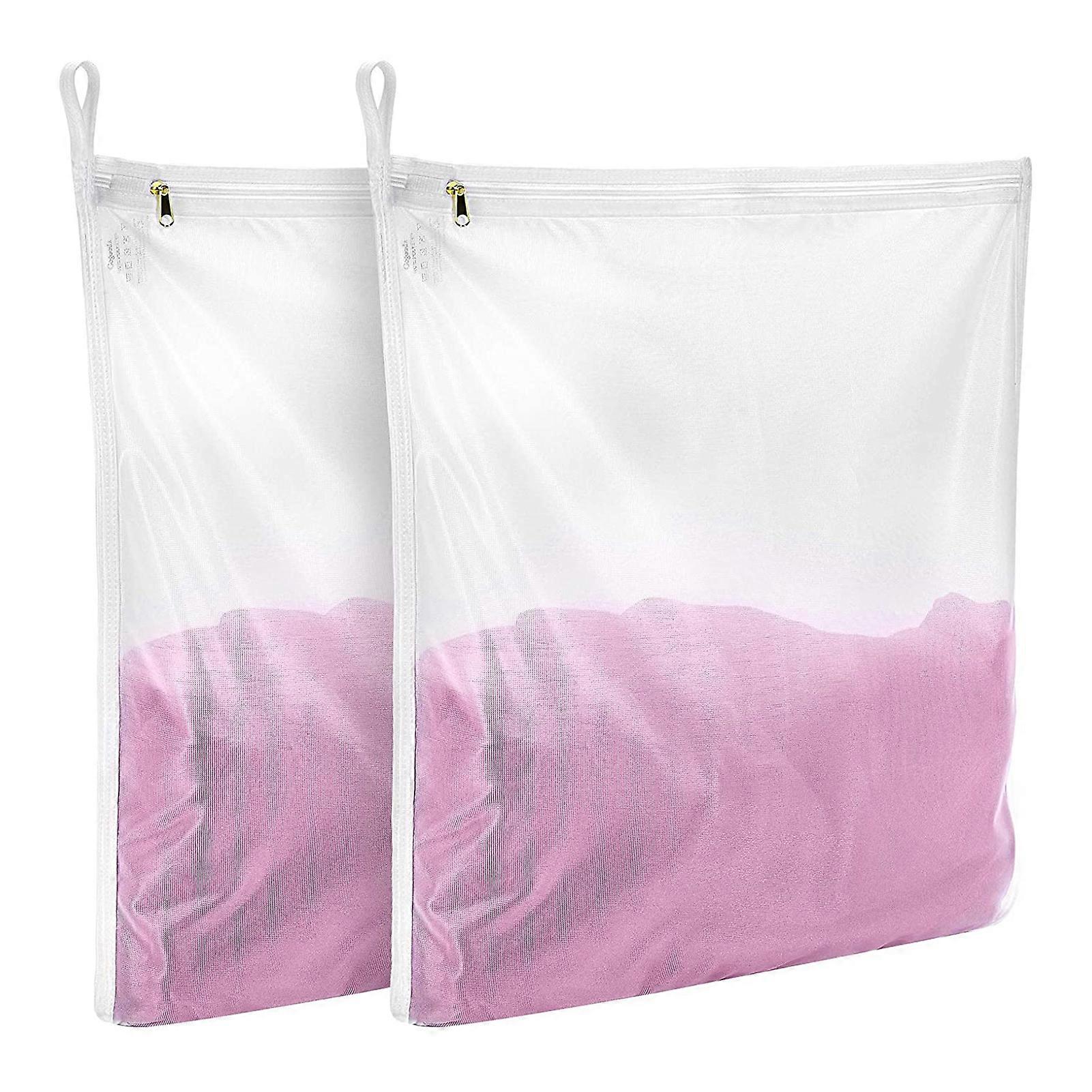2Pcs/Set Mesh Laundry Bag Fine Mesh Smooth Zipper Reusable Large Capacity Rectangle Travel Storage Delicates Clothes Washing Bag Home Supplies KAESI
