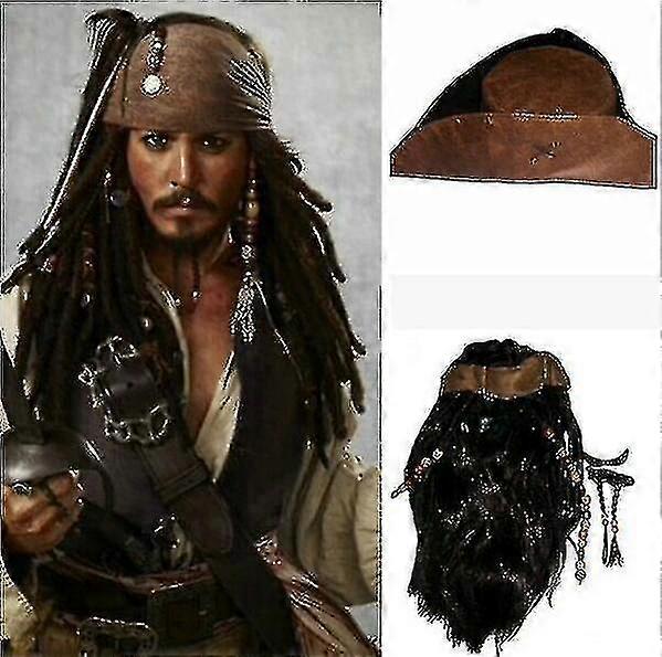 Halloween Mens Adult Pirate Captain Jack Sparrow Parrucca Cappello Pirati dei Caraibi Accessories_y