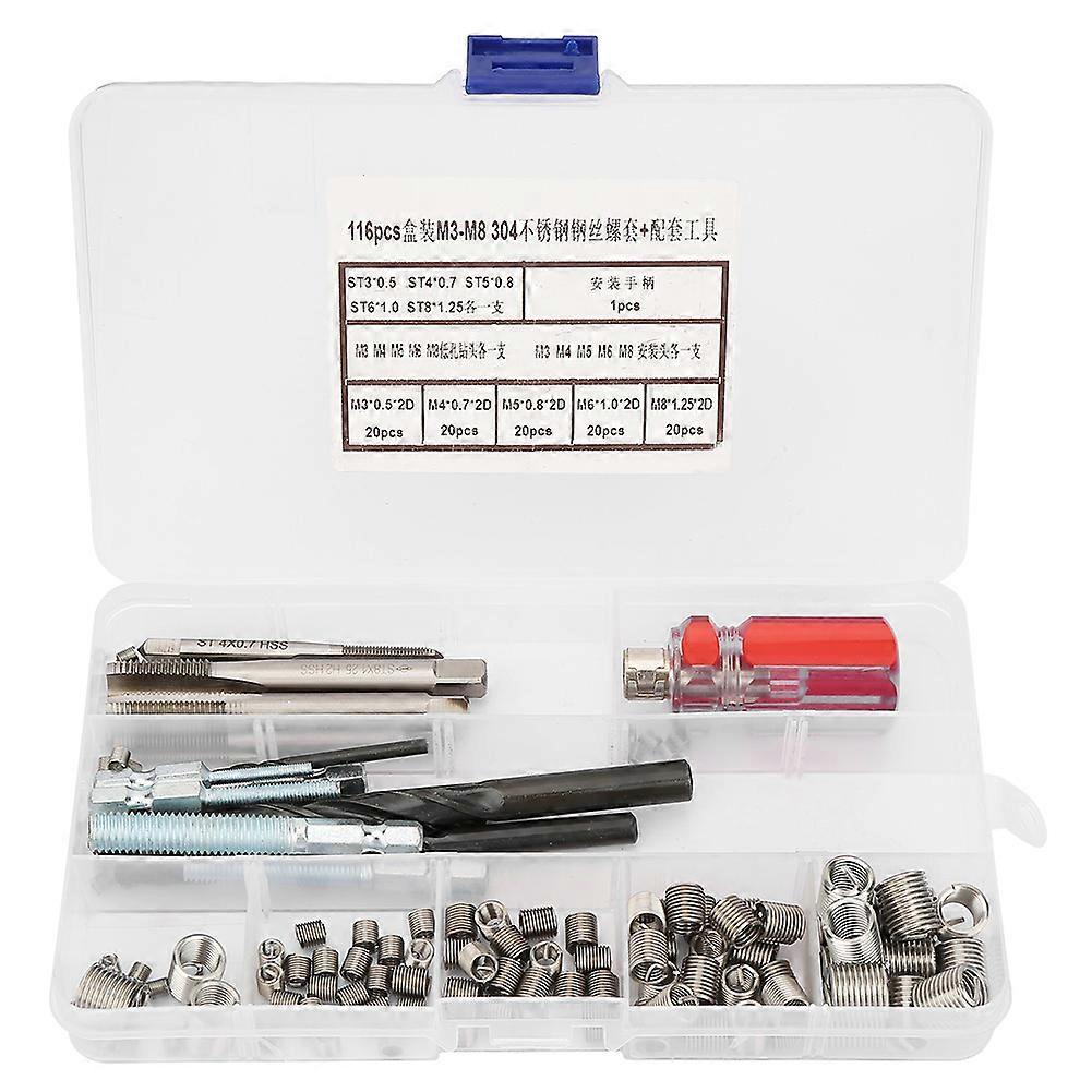 116Pcs/set Stainless Steel Wire Screw Sleeve Thread Repair Insert Kit Tool Set