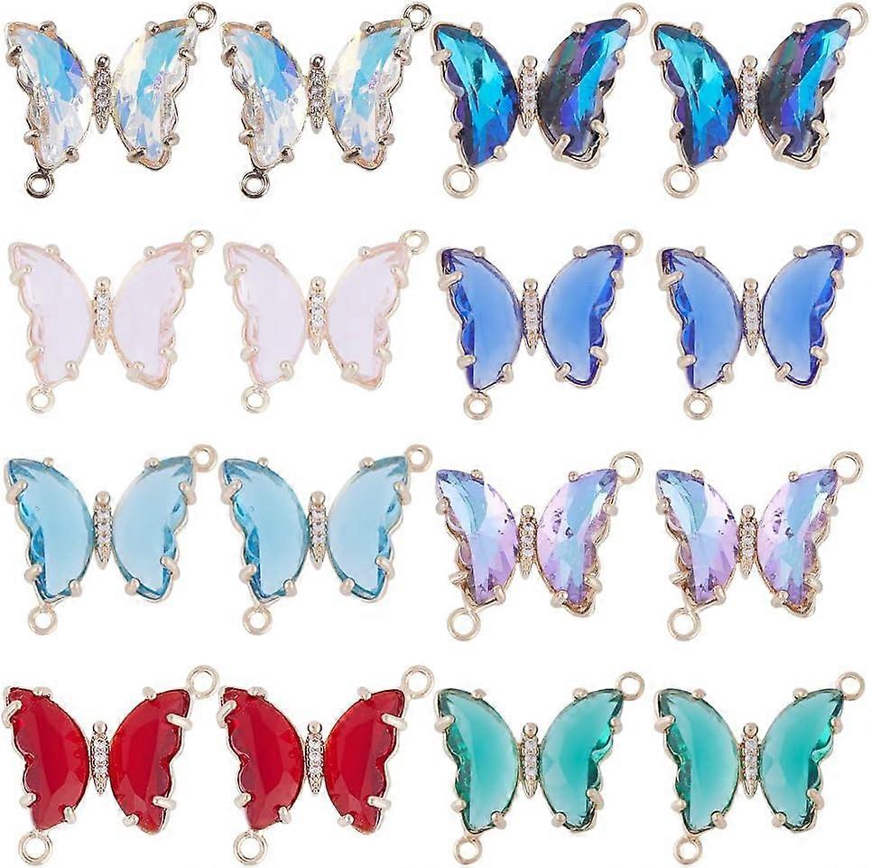 1 Box 16Pcs Butterfly Connectors Crystal Butterfly Charms Colorful Rhinestone Butterfly Beads Double Loops Butterflies Charm Linking Connector Charms 