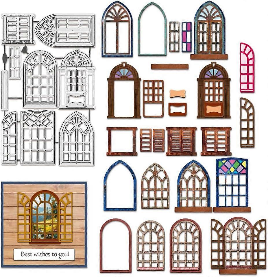 Door Window Frame Metal Die Cuts Door Cutting Dies Window Frame Lace Embossing Tool Cut Stencils for Album Paper Card Art Craft Scrapbooking Card Maki