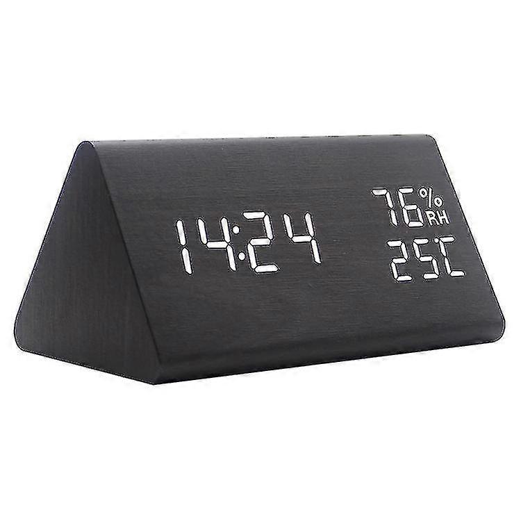 Wooden Alarm Clock Show Time Date Temperature Humidity