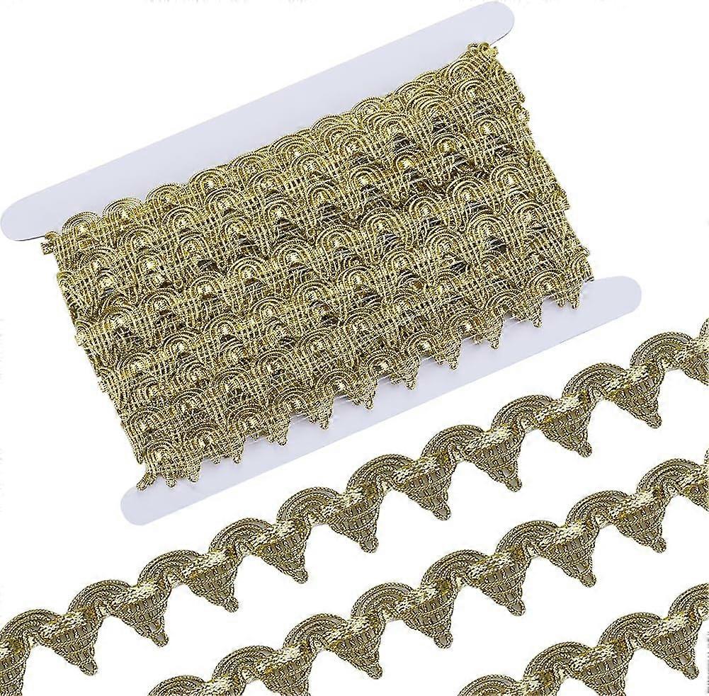 15 Yards Gold Braid Trim 3/4 Inch Width Metallic Lace Trim Venice Ribbon Gimp Braided Fringe with Sequins Triangle Woven Trimming Craft Sewing Garment