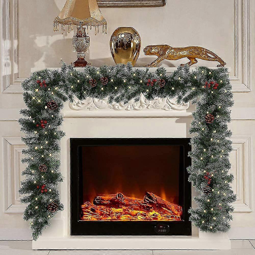 Red Christmas Garland Decorations Fireplace Artificial Wreath Bushy Pine Christmas Fruit Vine Door Decoratio 9Ft
